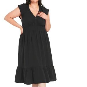 Old Navy Black Ruffled Smocked Midi Dress with Pockets XL